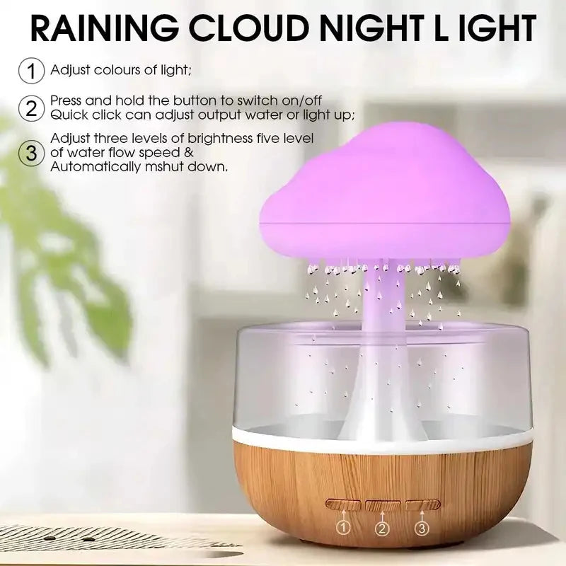 2026 New Upgrade Rain Cloud Humidifier Rain Colorful Mushroom Cloud Raindrop Atmosphere Lamp Night Light Essential Oil Small Aro