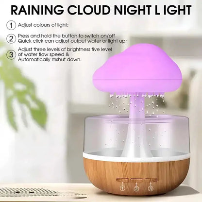 2026 New Upgrade Rain Cloud Humidifier Rain Colorful Mushroom Cloud Raindrop Atmosphere Lamp Night Light Essential Oil Small Aro