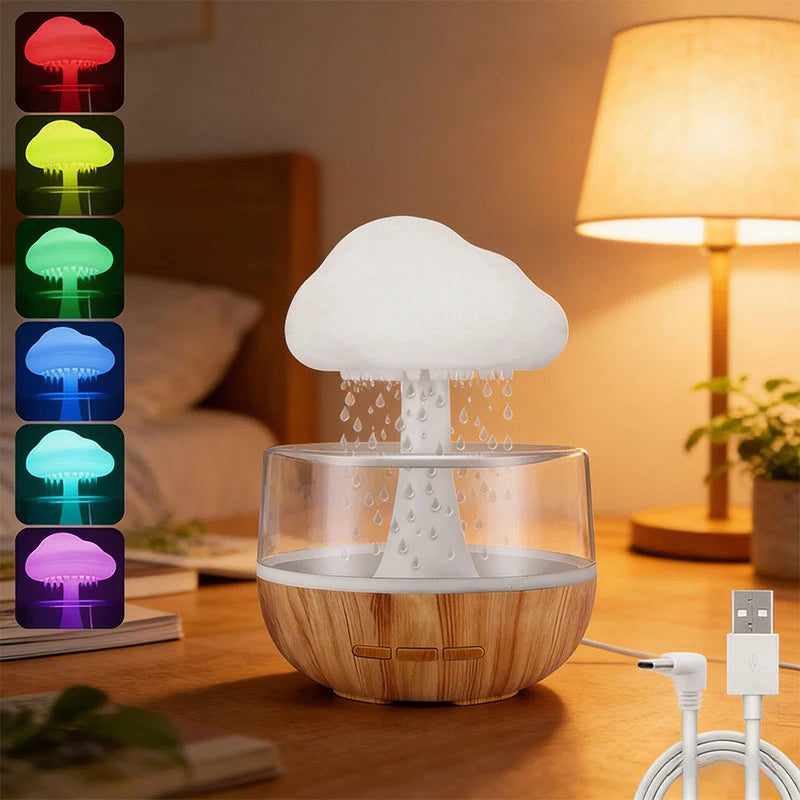2026 New Upgrade Rain Cloud Humidifier Rain Colorful Mushroom Cloud Raindrop Atmosphere Lamp Night Light Essential Oil Small Aro