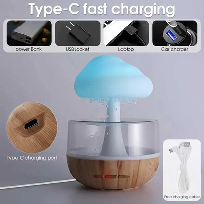 2026 New Upgrade Rain Cloud Humidifier Rain Colorful Mushroom Cloud Raindrop Atmosphere Lamp Night Light Essential Oil Small Aro